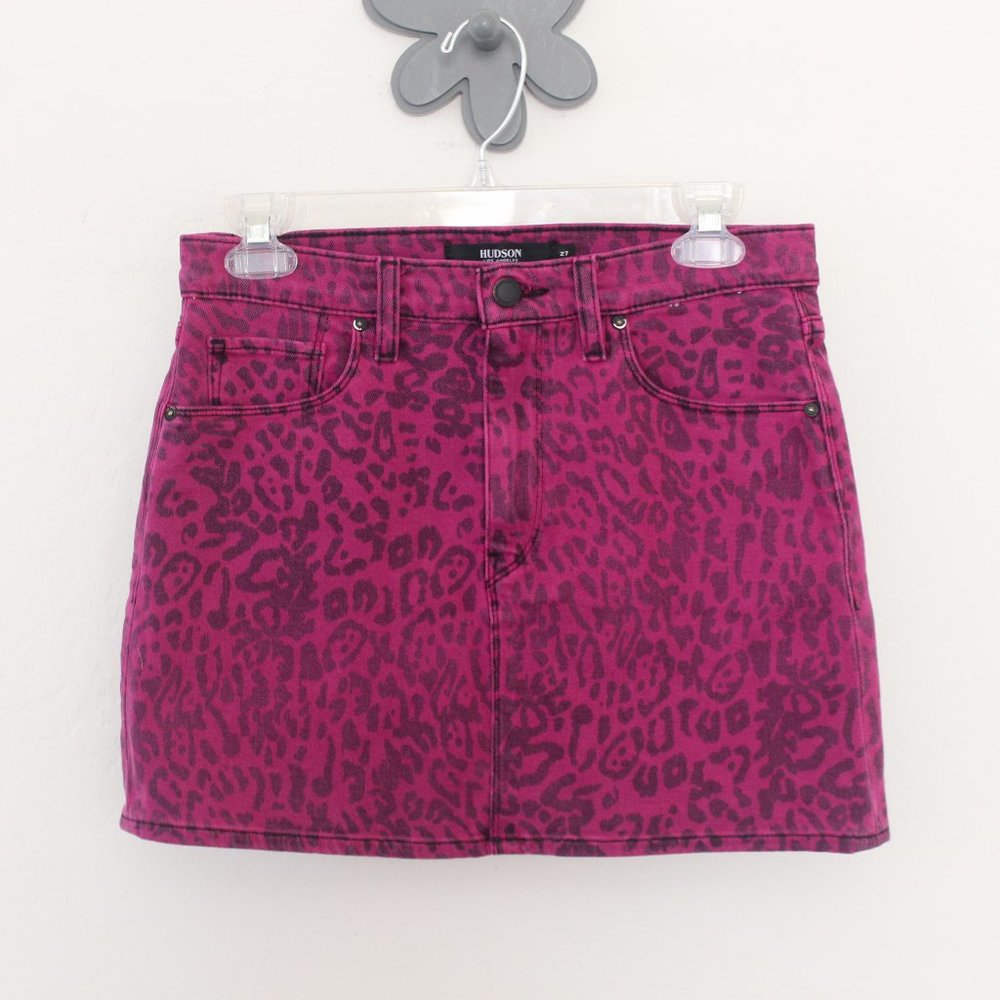 NWT Hudson Pink Leopard-Print Denim Mini Skirt